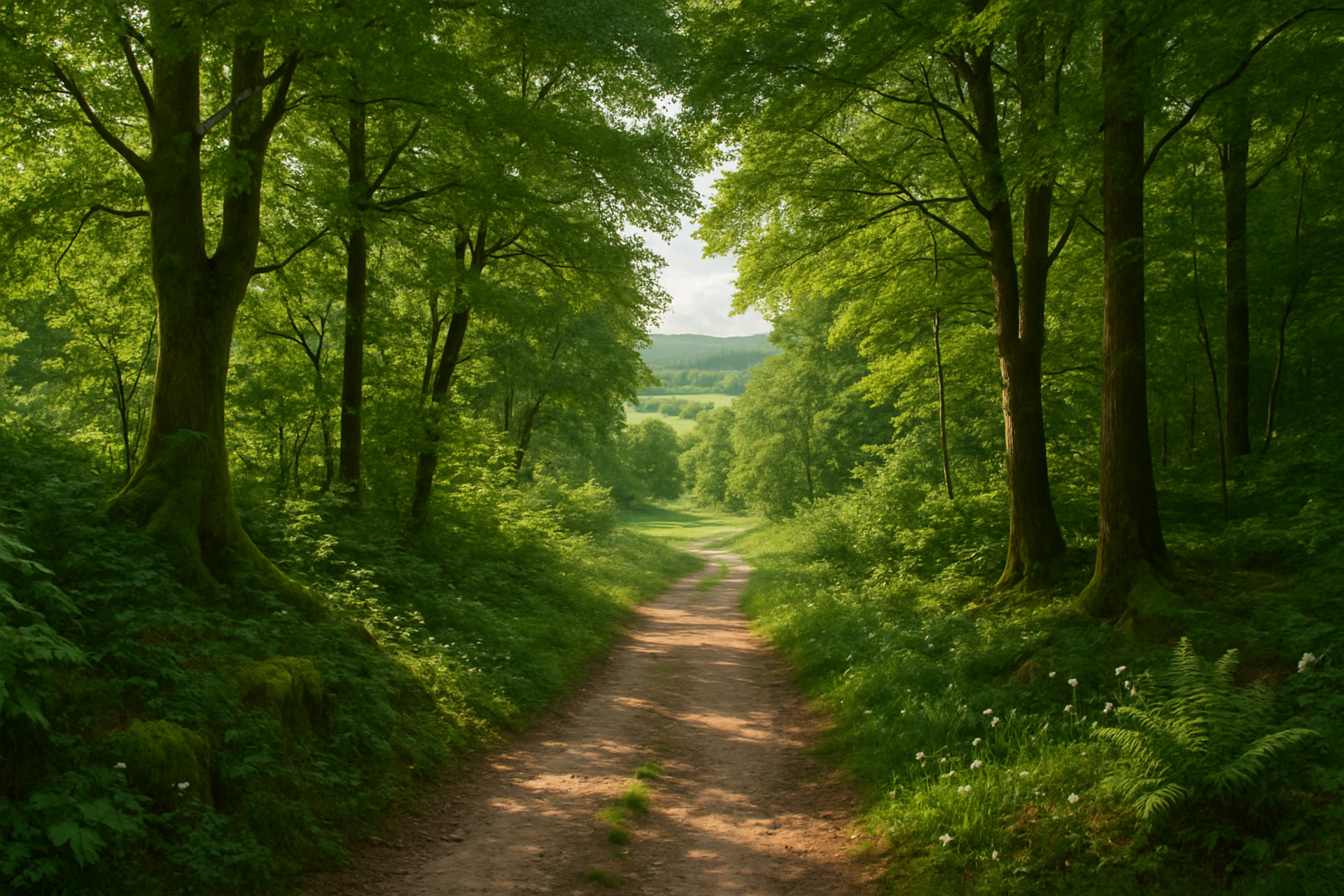 Nature verte, chemin des bois, campagne, conviction écologique visuel réaliste