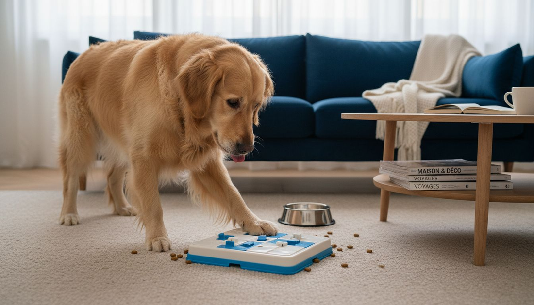 Golden retriever explore accessoire interactif