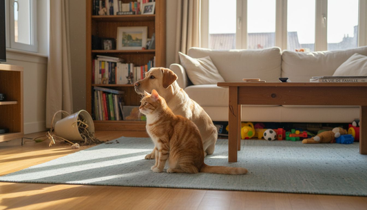 Les dangers du salon vus à travers les yeux d’un chien et d’un chat
