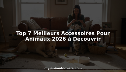 Une femme entourée de ses animaux de compagnie et de leurs accessoires, installée dans son salon.