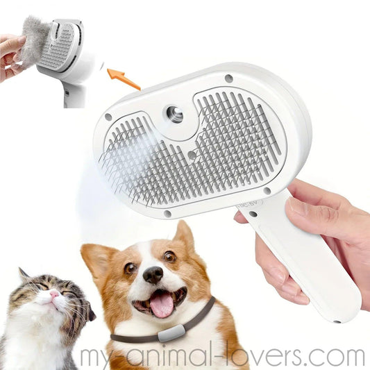 Brosse de toilettage à vapeur avec bouton poussoir pour animaux de compagnie